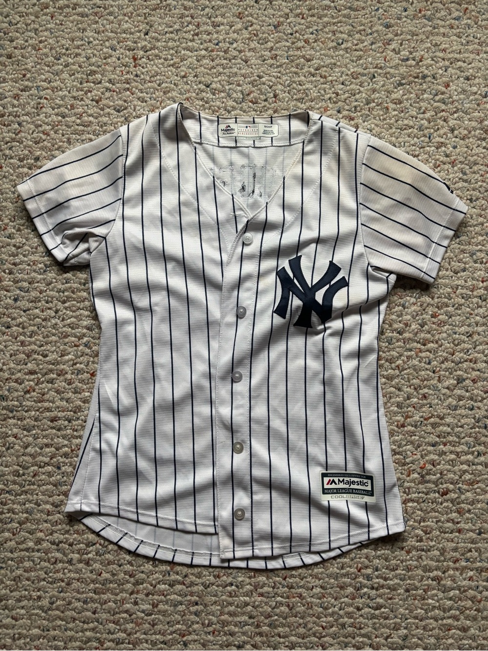 Majestic White Navy Pinstripe New York Yankees Kids Jersey
